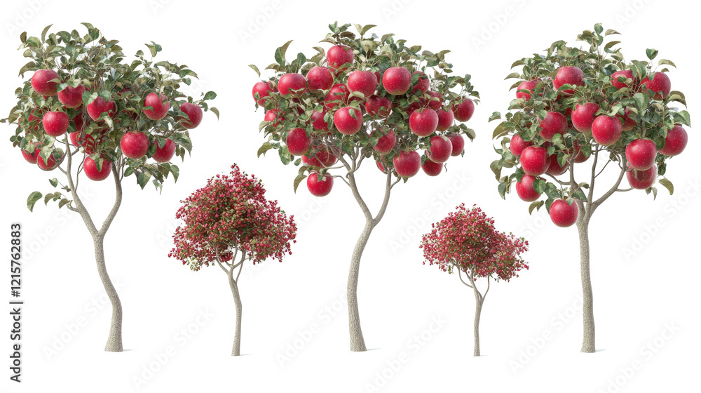 Poster collection of apple trees with ripe fruit on display generative ai