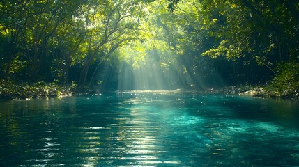 Obraz premium Tranquil Water Reflections Serene Forest Nature Scene Lush Environment Aesthetic View Natural Serenity