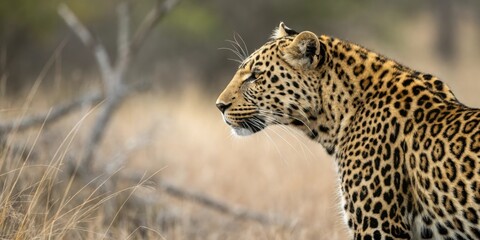 Fototapeta premium Close-up of leopard skin texture in a natural setting, natural setting, texture