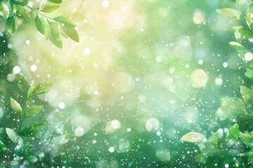 Obraz premium Soft green bokeh background with leaves. Ideal for nature, spring, or eco themes, adding a fresh, vibrant feel to designs.