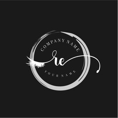 RE Elegant Circular Logo Design with Feather and Calligraphic Text