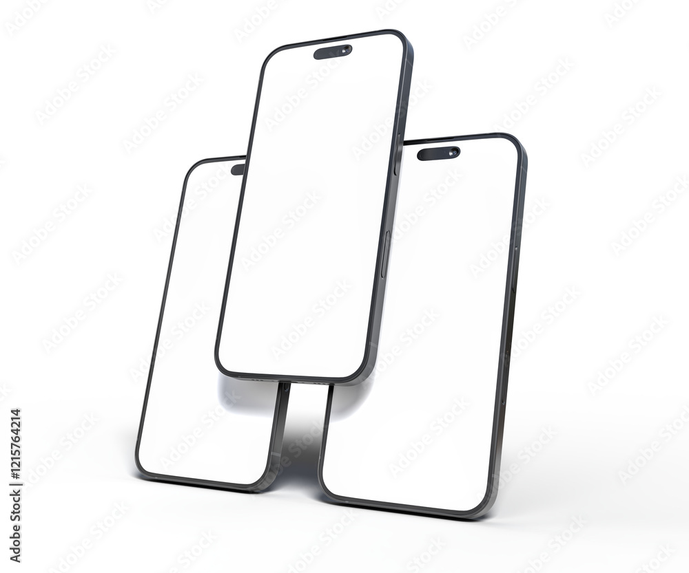 Poster realistic smartphone with blank screens display isolated on background. mobile phone digital mockups