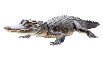 a realistic depiction of a crocodile. highlighting its textured skin. elongated snout. and characteristic body shape the creature is positioned against a plain white background. emphasizing its featur