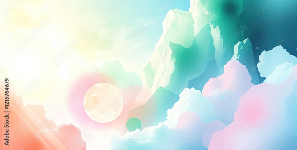 Aufkleber vibrant watercolor spring background with soft clouds and warm sunlight creating a serene atmosphere
