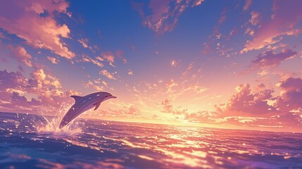 Fototapeta premium 夕日の海とイルカの黒いシルエット13