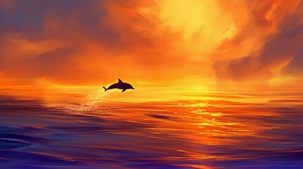 Fototapeta premium 夕日の海とイルカの黒いシルエット14