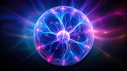 Obraz premium Purple Blue Plasma Sphere, Minimalist Electromagnetic Energy Field, Science Abstract, Futuristic Energy, Plasma Art