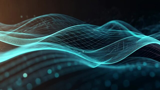 Abstract digital waves, flowing data, dark background, tech concept, website header