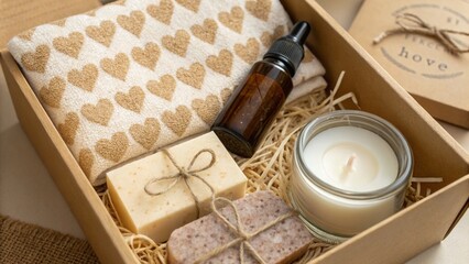 Eco-Friendly Gift Box with Bath Salt and Heart-Shaped Towel 