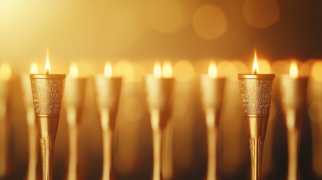 Brit Awards concept. Close up of Glowing Candle Flames Illuminating a Serene Elegant Setting