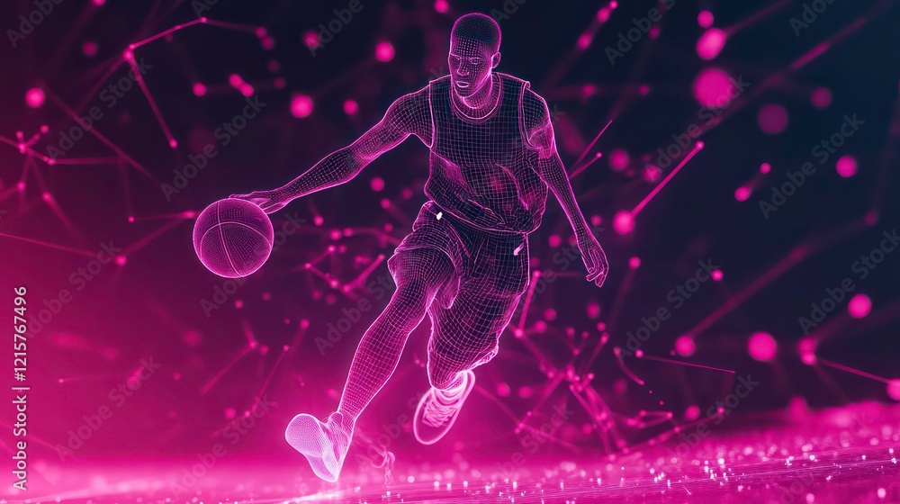 Poster Abstract digital rendering of a basketball player dribbling.
