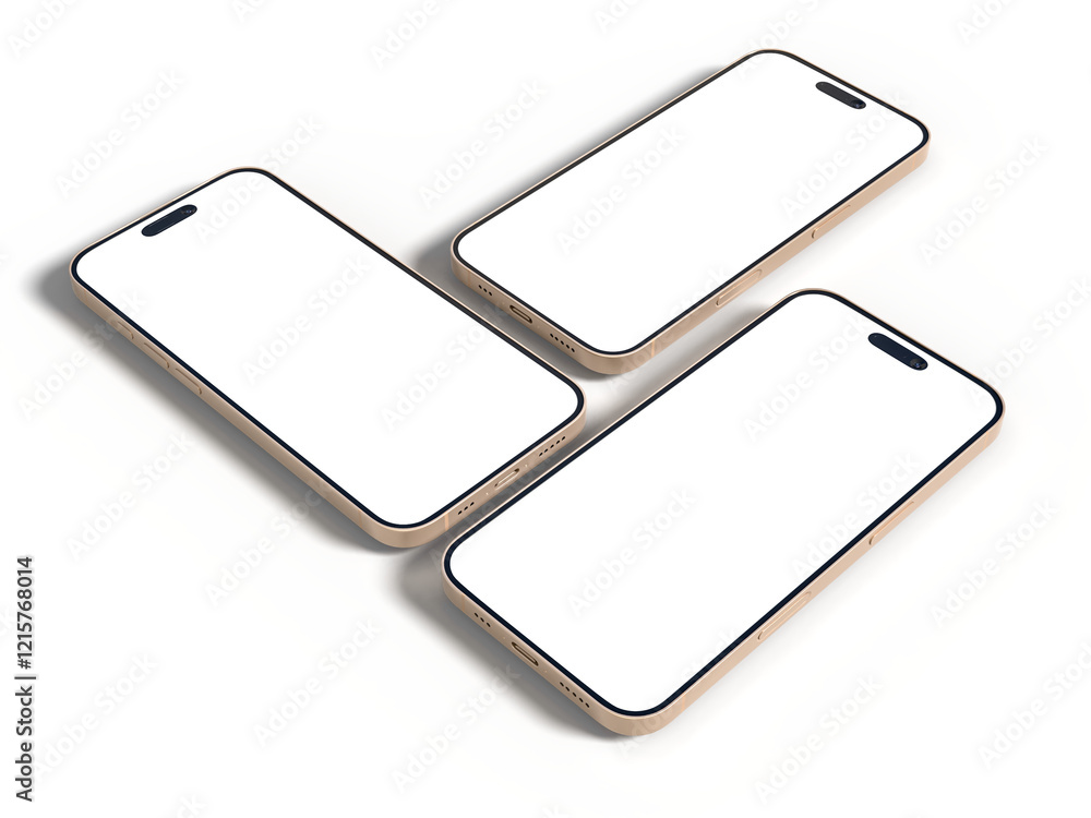 Poster smartphone closeup with blank screens display isolated on background. mobile phone digital mockups t