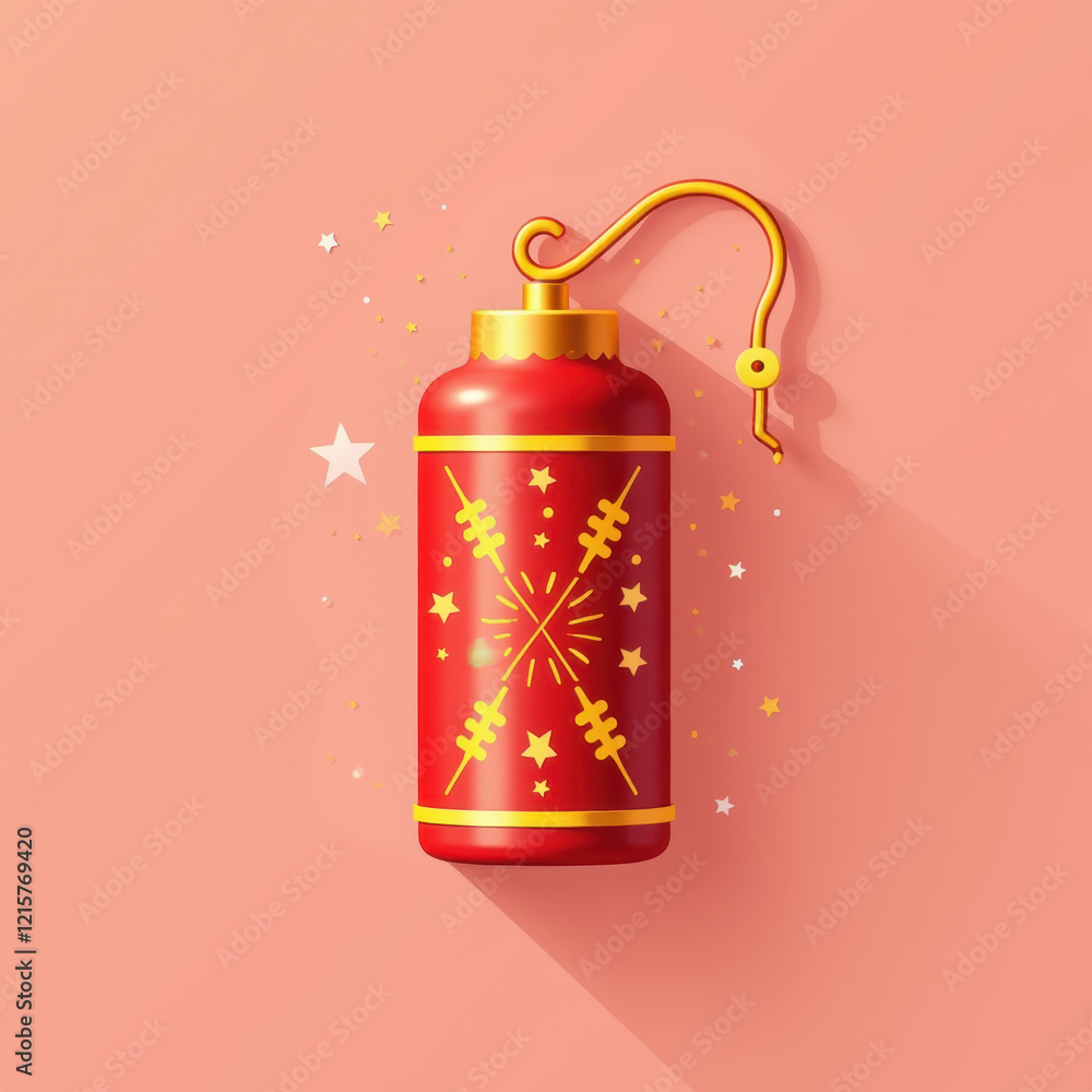 Poster festive red firecracker 3d render - 3d renderings