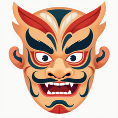 Fierce Asian Demon Mask Illustration - Bold Colors/Vibrant Hues