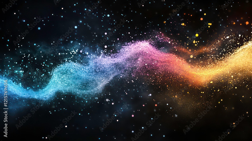Aufkleber abstract cosmic nebula with vibrant colors and swirling particles in space.
