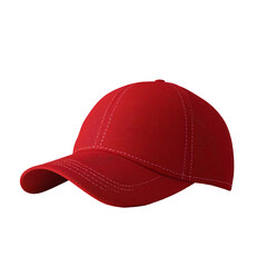 Fototapeta premium A red baseball cap with a curved brim, designed for casual wear and sun protection.