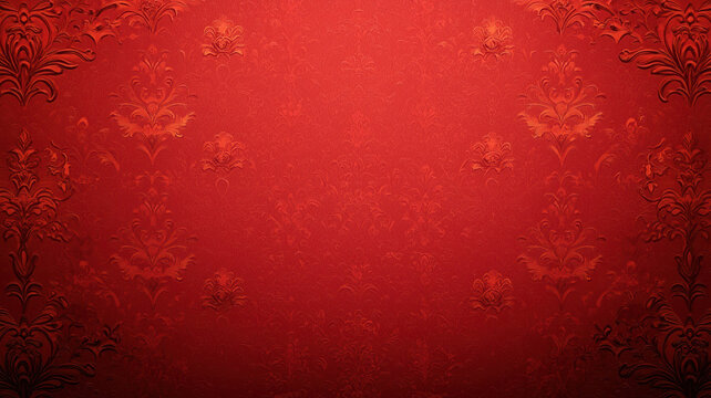 Intricate red wallpaper with gold floral patterns for festive decor