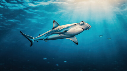 hammerhead shark gracefully swims through deep ocean