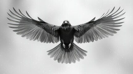 Naklejka premium Majestic Raven Soaring With Wings Spread Wide