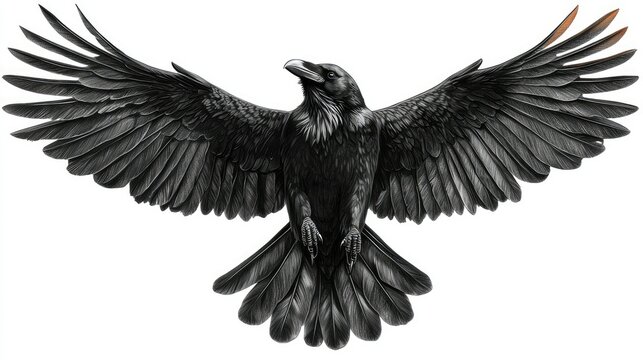 Majestic Raven In Flight Wings Spread Wide