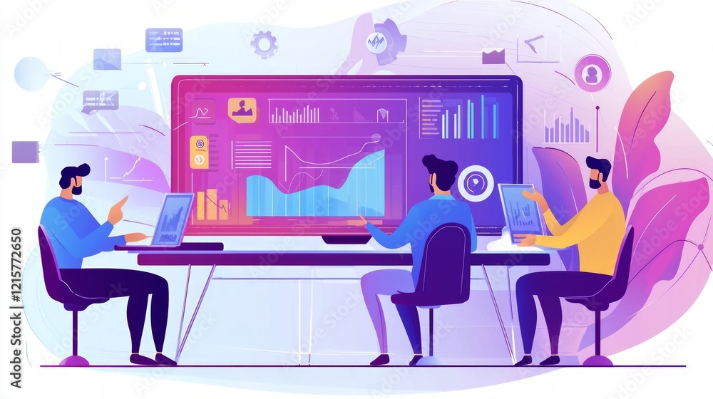Aufkleber data analysts collaborate on business intelligence dashboard