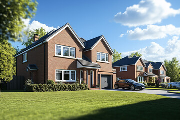 レンガを基調とした高品質でスタイリッシュな新築住宅　庭付き家の外観デザイン