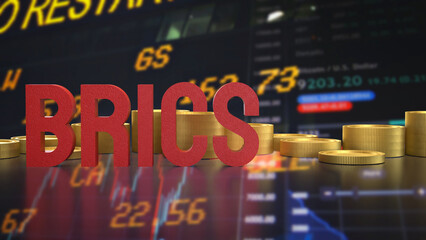 Obraz premium The Red Brics and Gold coins for Business concept 3d Rendering..