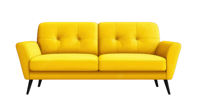 modern. stylish yellow sofa with a sleek design. characterized by its tufted cushions and minimalist legs this vibrant piece of furniture adds a pop of color to any living space. serving both function - Powered by Adobe