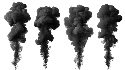 Set of Black Ink Smoke Clouds on Transparent Background Generative AI