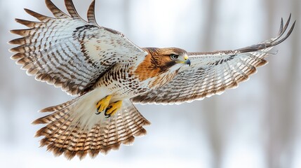 Obraz premium Red Tailed Hawk Soaring Through Winter Sky