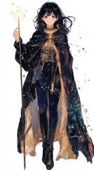 Naklejka premium Anime Girl Celestial Mage With Sparkling Staff