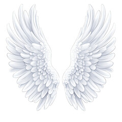 Obraz premium pair of elegant. stylized white wings. showcasing intricate feather details and a soft. ethereal appearance the wings are symmetrical and positioned to suggest a sense of flight or freedom. making it