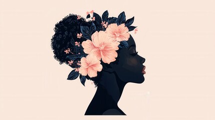 Women&rsquo;s History Month concept. Interpretation of a Woman s Floral Profile Portrait