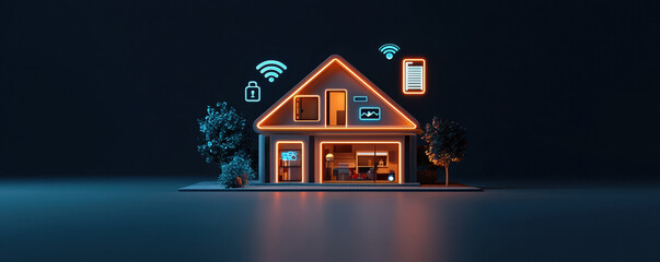 Naklejka premium Futuristic smart villa glowing with IoT technology and modern design