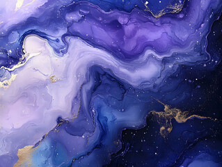 Abstract Purple Gold Ink Marble Background