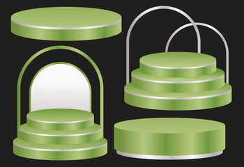 3d green silver podium set vector illustration