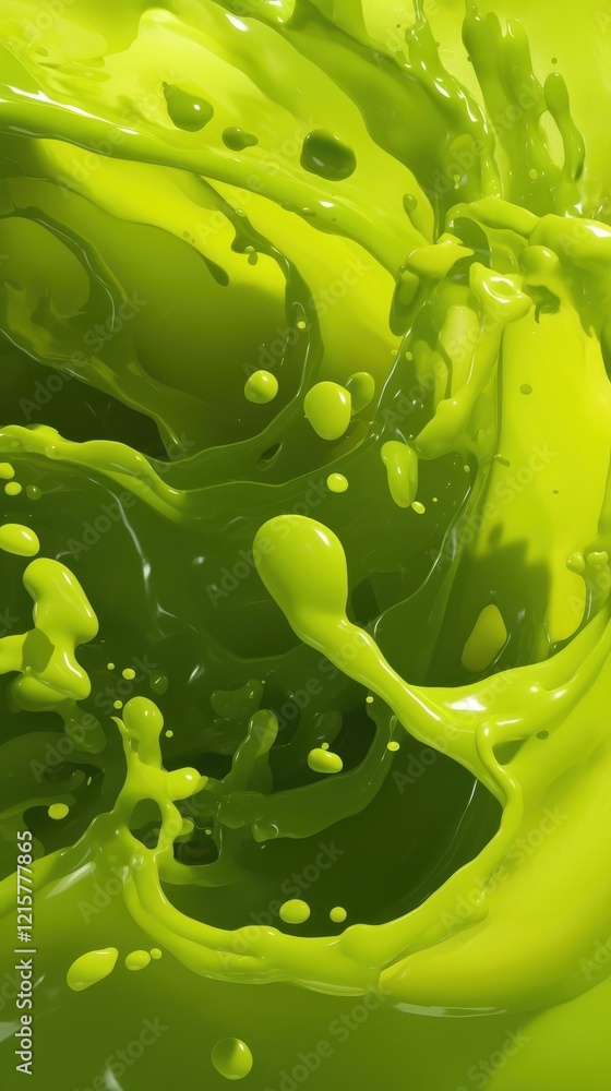 Poster abstract lime green liquid splashing dynamically