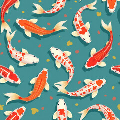 Koi Fish Seamless Pattern, Asian Design - Seamless patterns