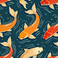 Fototapeta premium Koi Fish Seamless Pattern, Japanese Art - Japanese art