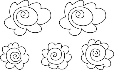 Line drawing of flower circles. Hand drawn. Sketches. Vector illustration.
