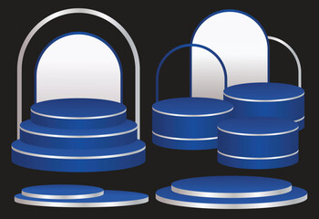 3d blue silver podium set vector illustration