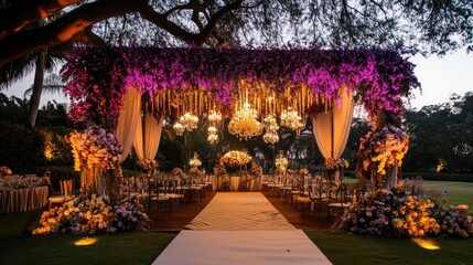 Obraz premium Magical Outdoor Wedding Reception Under Canopy of Flowers