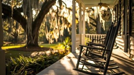 A lush suburban lawn with a white fence, kids playing hopscotch, and a golden retriever resting on a cozy house porch under warm sunlight