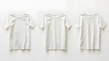 Three White Crew Neck T Shirts Arranged in a Row