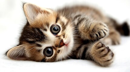 Fototapeta premium Adorable Kitten Lying Down Soft Fur Big Eyes