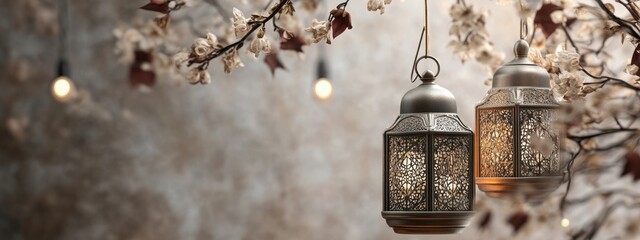 Sacred commemoration - a banner celebrating Lailat al-Miraj, vibrant hues, Islamic , honoring the miraculous night of Prophet Muhammad's ascension to the heavens in Islamic tradition.