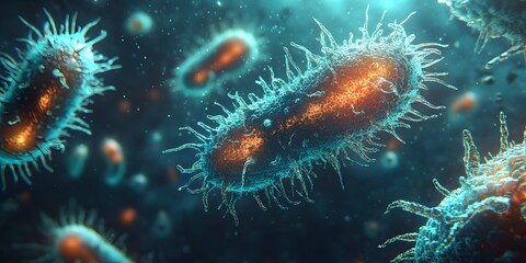 Close up of a bunch of bacteria with a blue background