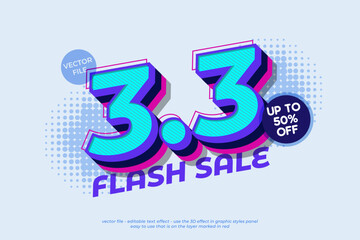 Editable text effects 3.3 flash sale with 3d colorful style