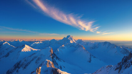 Breathtaking Dawn over the Majestic Snow-Capped Mountain Range Landscape