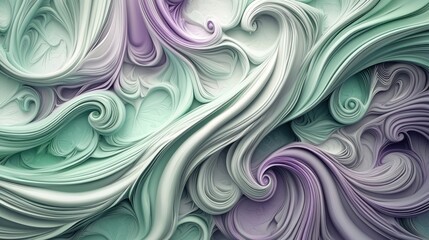 Abstract Swirling Pastel Dreamscape: A Symphony of Curving Forms in Mint and Lavender Hues